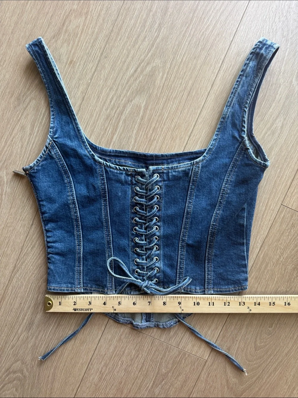 Meshki Bianca Denim Lace Up Corset Dark Blue Size L - Picture 13 of 15